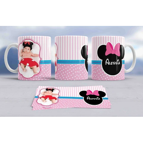 Kit Diseños Plantillas Tazas Bautismo Minnie Sublimación M2