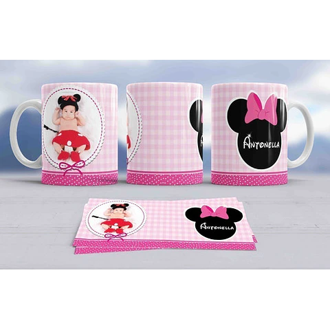 Kit Diseños Plantillas Tazas Bautismo Minnie Sublimación M2