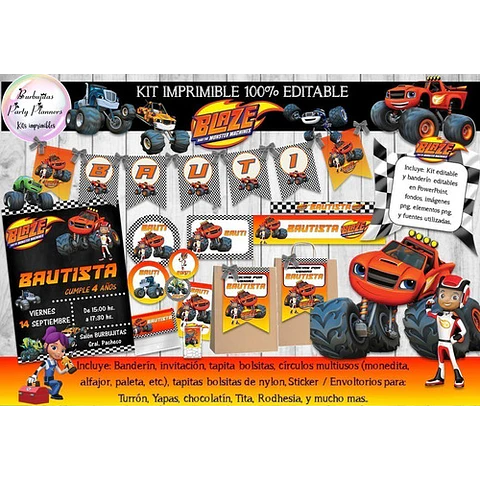 Kit Imprimible Blaze & The Monster Machines - 100% Editable