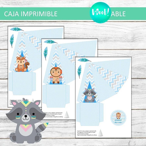 Kit X10 Cajas Imprimibles Carpa Pirámide Animales Nórdicos