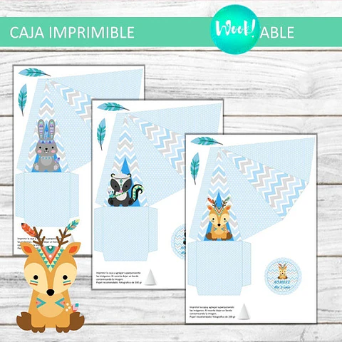 Kit X10 Cajas Imprimibles Carpa Pirámide Animales Nórdicos