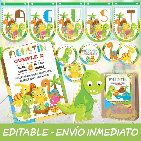 Kit Imprimible Dinosaurios Bebe Cumples Candy Bar Editable