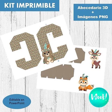 Kit Imprimible Letras 3d Editables Animales Nórdicos