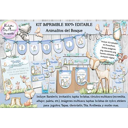 Kit Imprimible Animales Del Bosque Celeste 100% Editable
