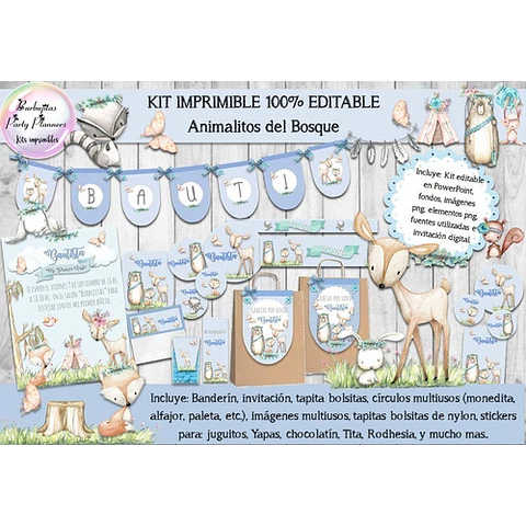 Kit Imprimible Animales Del Bosque Celeste 100% Editable