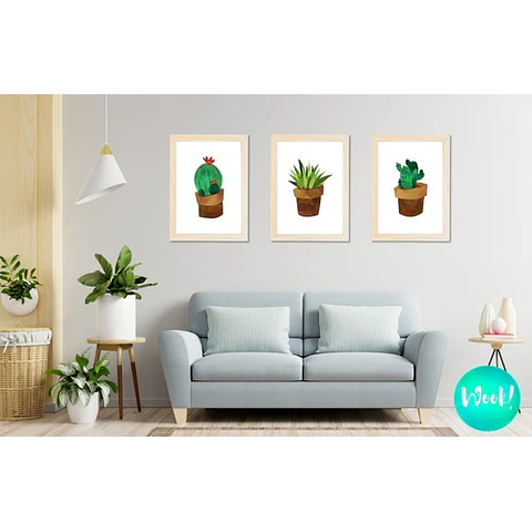 Kit Imprimible X 6 Láminas Para Cuadros De Cactus Acuarela