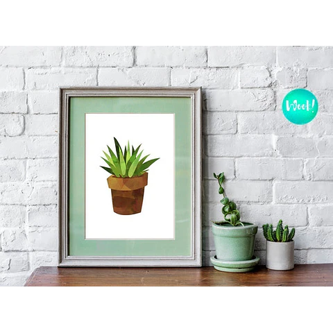 Kit Imprimible X 6 Láminas Para Cuadros De Cactus Acuarela