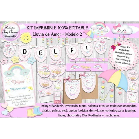 Kit Imprimible Candy Bar Lluvia De Amor Mod.2 100% Editable