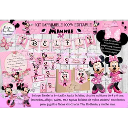 Kit Imprimible Candy Bar Minnie Rosa 100% Editable