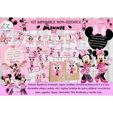 Kit Imprimible Candy Bar Minnie Rosa 100% Editable