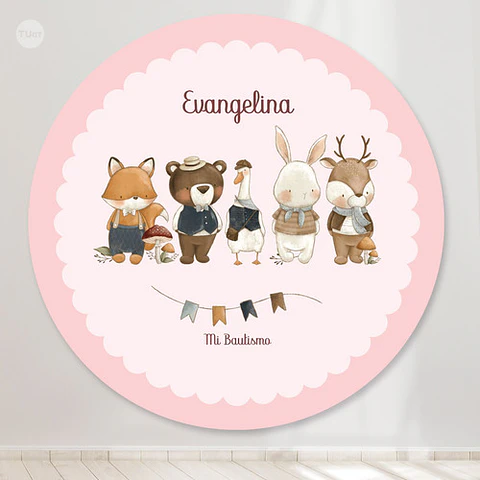 Banner Circular Imprimible Bosque Acuarela Rosa Tukit