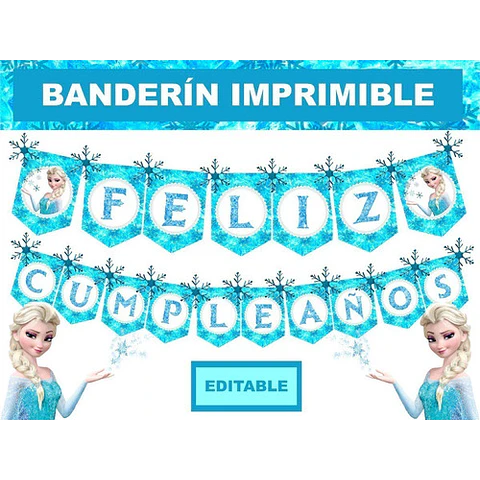 Banderín Imprimible Frozen Editable +  