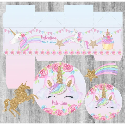 Kit Imprimible Unicornio Glitter Cupcake Textos Editables