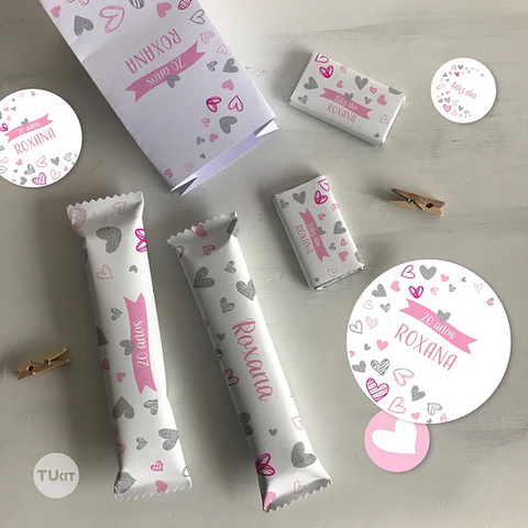 Kit Imprimible Corazon Corazones Rosas Fuxia Tukit