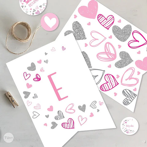 Kit Imprimible Corazon Corazones Rosas Fuxia Tukit