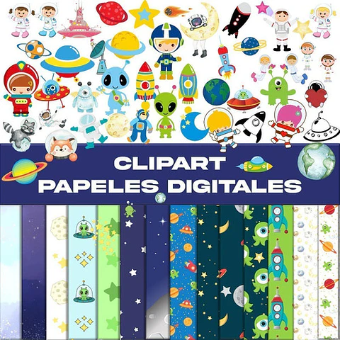 Kit Digital Colección Astronauta Clipart + Papeles Digitales