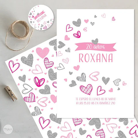 Kit Imprimible Corazon Corazones Rosas Fuxia Tukit