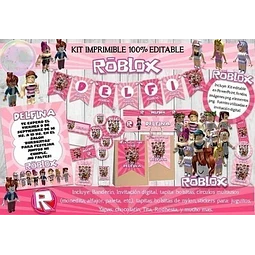 Kit Imprimible Roblox Niña Rosa Cotillón Cumpleaños Editable