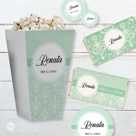 Kit Imprimible Wedding Boda 15 Años Verde Candy Bar Tukit