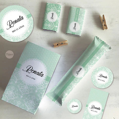 Kit Imprimible Wedding Boda 15 Años Verde Candy Bar Tukit