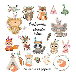 Kit Colección Cliparts+papeles Animales Tribales Nórdicos
