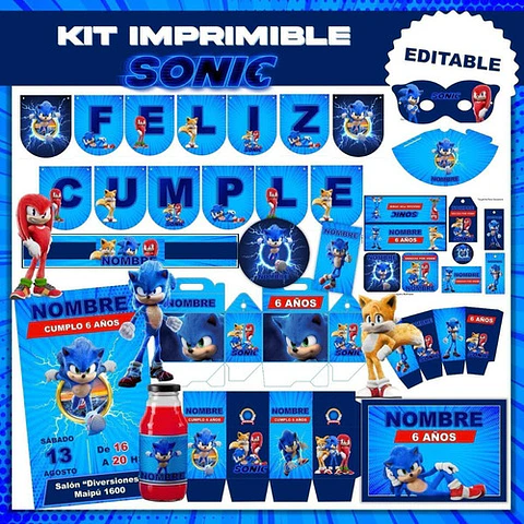 Kit Imprimible Sonic Editable + Libro Para Colorear