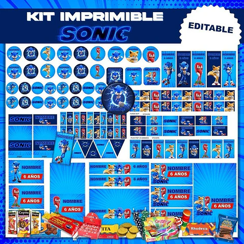 Kit Imprimible Sonic Editable + Libro Para Colorear