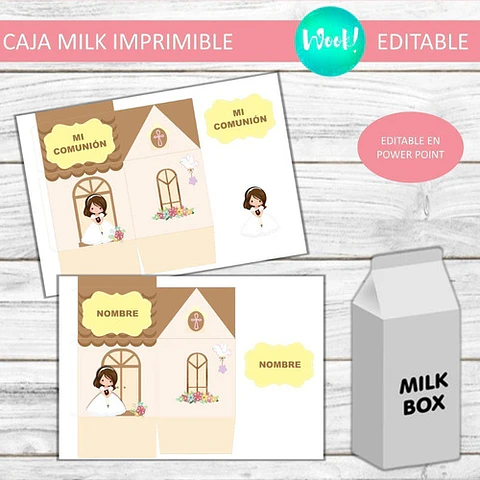 Caja Milk Box Imprimible Comunión Nena