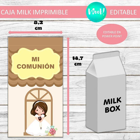 Caja Milk Box Imprimible Comunión Nena