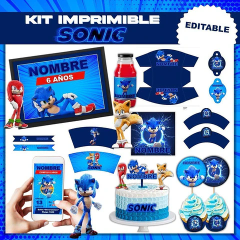 Kit Imprimible Sonic Editable + Libro Para Colorear