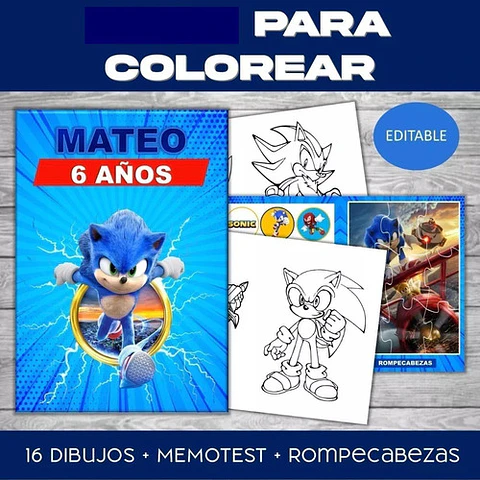 Kit Imprimible Sonic Editable + Libro Para Colorear