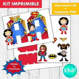 Kit Imprimible Letras 3d Superhéroes Nenas Editable Y 