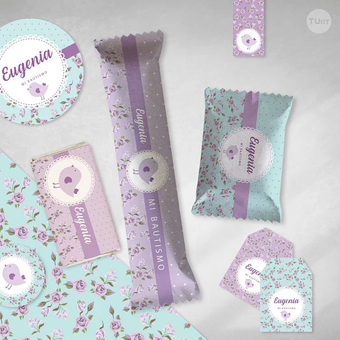 Kit Imprimible Pajarito Y Flores Violeta Lila - Candy Bar