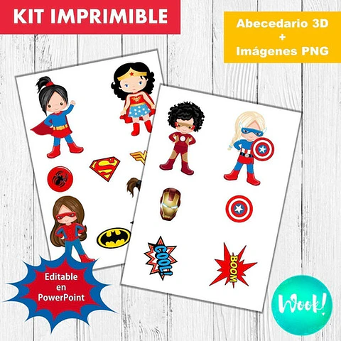 Kit Imprimible Letras 3d Superhéroes Nenas Editable Y 