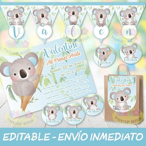 Kit Imprimible Koala Nene Bambu 100% Editable Candy Bar