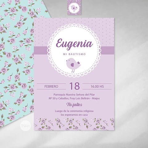 Kit Imprimible Pajarito Y Flores Violeta Lila - Candy Bar