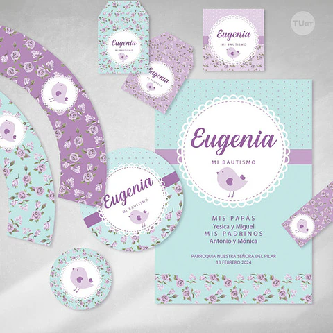 Kit Imprimible Pajarito Y Flores Violeta Lila - Candy Bar