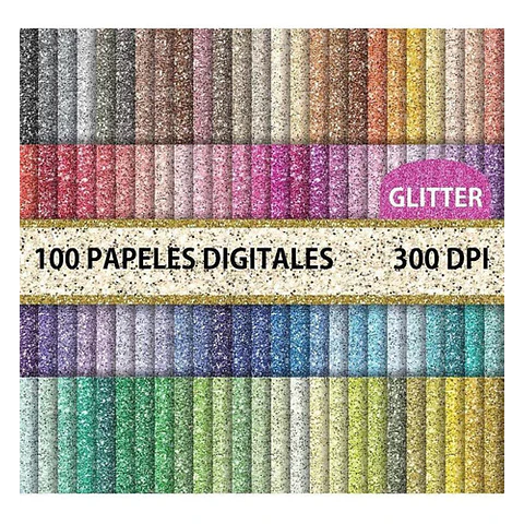 Kit Digital Papeles Glitter X 100 Fondos Brillantes