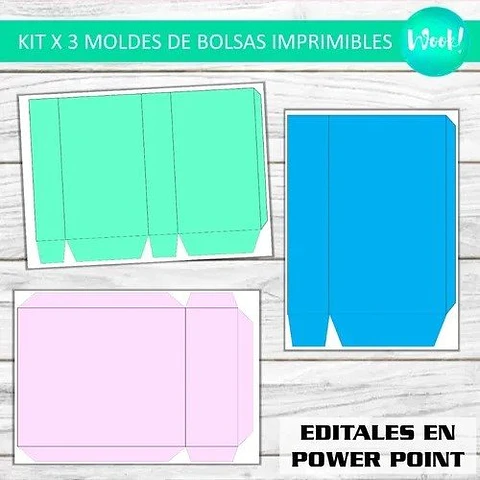 Kit X3 Moldes Digital Imprimible Bolsita Golosinera Editable