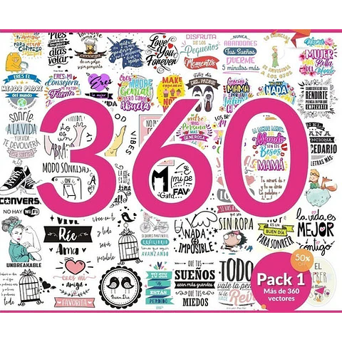 360 Plantilla Frases Vinilo Sublimacion Tazas Remera Pack 1