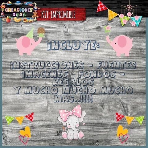 Kit Imprimible Candy Bar Bautismo Elefante Rosa Mas Completo