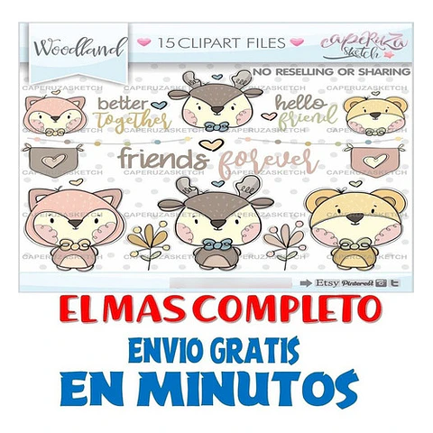 Pack Imágenes Clipart Tiernos Animalitos Bosque Caperuza