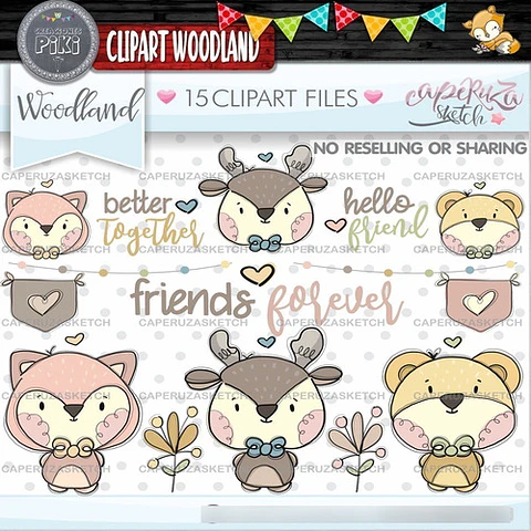 Pack Imágenes Clipart Tiernos Animalitos Bosque Caperuza