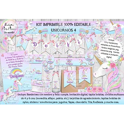 Kit Imprimible Unicornio Unicornios Pastel 4 - 100% Editable