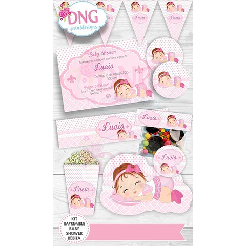 Kit Imprimible Invitaciones Candy Bar Png / Bebita Rosa