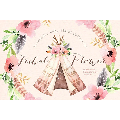 Cliparts Imagenes Png Carpa Tepee Floral Rosa Acuarelas Es22