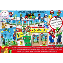 Kit Imprimible Candy Bar Super Mario Bros 100% Editable