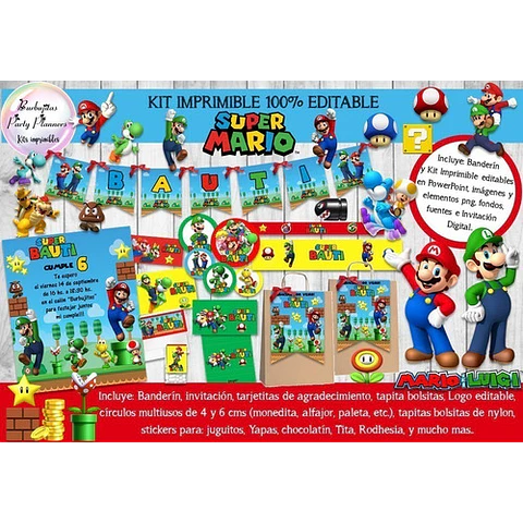 Kit Imprimible Candy Bar Super Mario Bros 100% Editable
