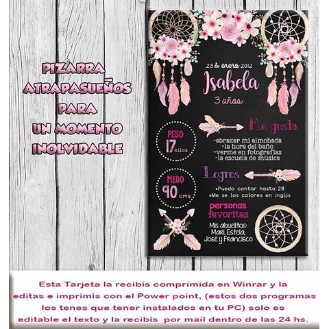 Tarjeta Pizarra Imprimible Editable Atrapasueños
