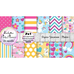 Papeles Fondos Digitales Unicornios Mod. 1 - Kit Imprimibles